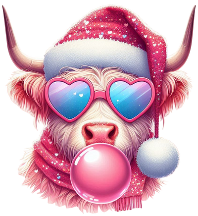 Highland Cow Blowing Bubble in Glasses DTF (direct-to-film) Transfer