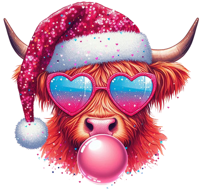 Highland Cow Blowing Pink Bubble DTF (direct-to-film) Transfer