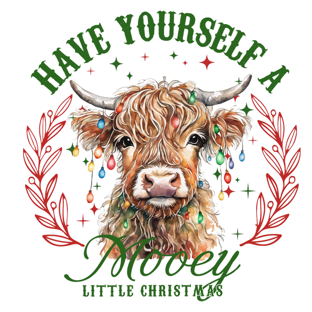 Highland Cow Mooey Little Christmas DTF (direct-to-film) Transfer