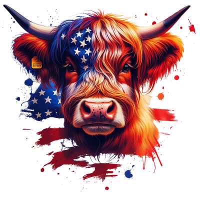 Highland Cow Splashed in USA DTF (direct-to-film) Transfer