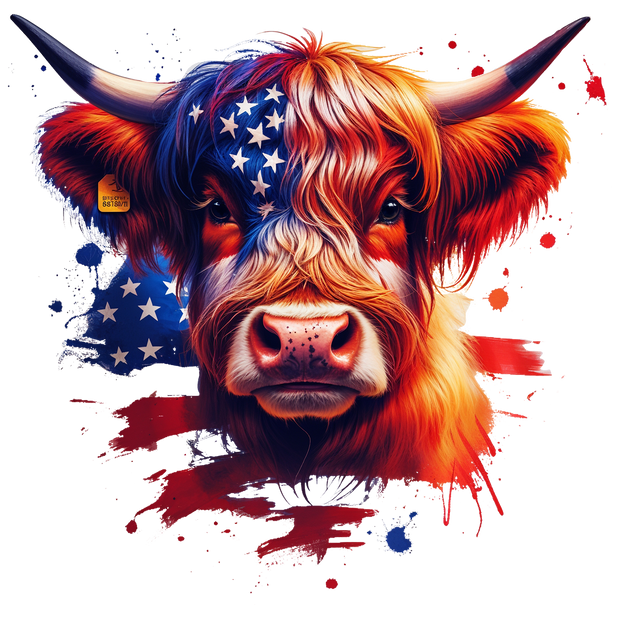 Highland Cow Splashed in USA DTF (direct-to-film) Transfer