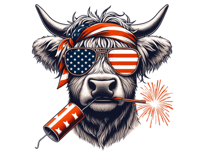 Highland Cow in Bandana & Shades of USA DTF (direct-to-film) Transfer