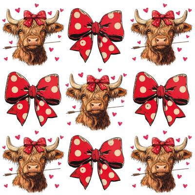 Highland  Cows With Red Bows Coquette DTF (direct-to-film) Transfer