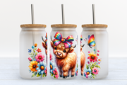 Highland Cow with Flowers UV DTF Cup Wrap for 16 oz. Libby Cups