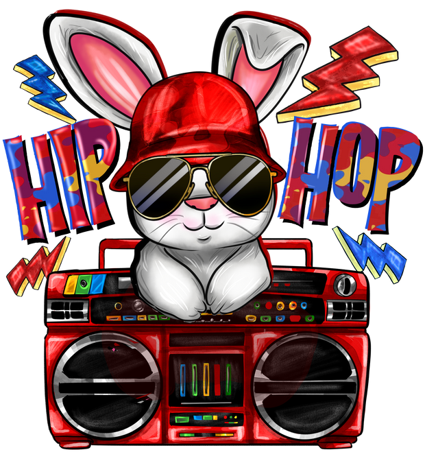 Hip Hop Bunny With Music In Red  DTF (direct to film) Transfer