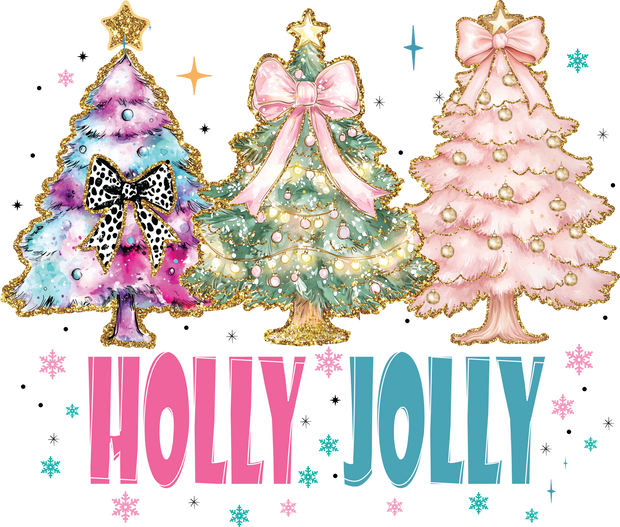 Holly Jolly Three Trees Trimmed in Gold DTF (direct-to-film) Transfer