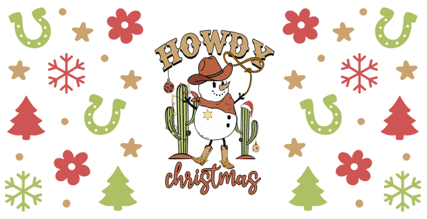 Horseshoe Howdy Christmas-Western Christmas 16oz glass wrap UV DTF Libby Cup Wrap