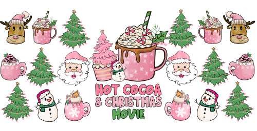 Hot Cocoa & Christmas Movies- Pink Christmas Vibes-Retro Christmas 16oz UV DTF Libby Cup Wrap