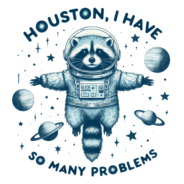 Houston Raccoon in Space DTF (direct-to-film) Transfer