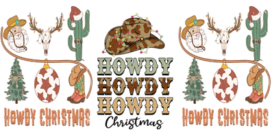 Howdy Christmas-Western Christmas-Cowboy Christmas 16oz UV DTF Libby Cup Wrap