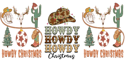 Howdy Christmas-Western Christmas-Cowboy Christmas 16oz UV DTF Libby Cup Wrap