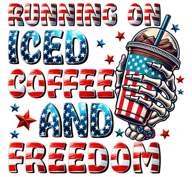 Iced Coffee and Freedom 4th of July DTF (direct-to-film) Transfer