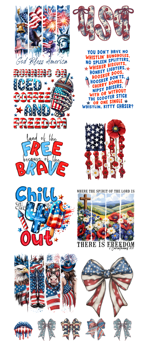 Iced Coffee and Freedom 60x22" DTF Ready to Ship Gang Sheet