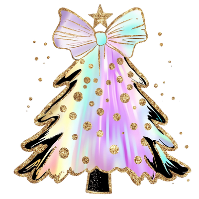 Iridescent Holographic Bow Christmas Tree Design DTF (direct-to-film) Transfer