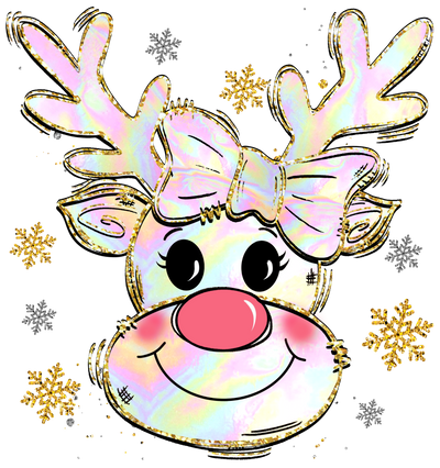 Iridescent Reindeer With Rosy Red Cheeks Ugly Sweater DTF (direct-to-film) Transfer