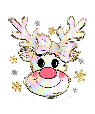 Iridescent Reindeer With Rosy Red Cheeks DTF (direct-to-film) Transfer