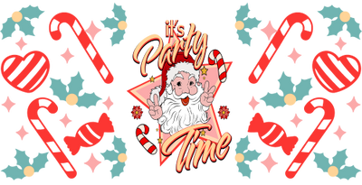 Its Party Time Santa Christmas 16oz UV DTF Libby Cup Wrap