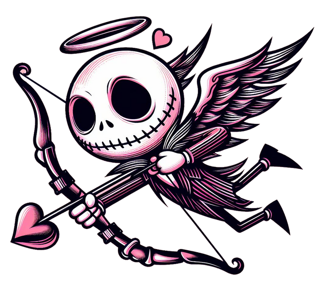 Jack Skellington Cupid Valentine With Heart DTF (direct-to-film) Transfer