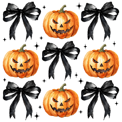 Jack o Lantern With Star And Black Bow Halloween DTF (direct-to-film) Transfer