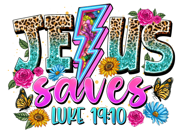 Jesus Saves Lightning Bolt DTF (direct-to-film) Transfer