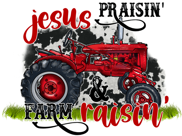 Jesus & Farm Tractor DTF (direct-to-film) Transfer