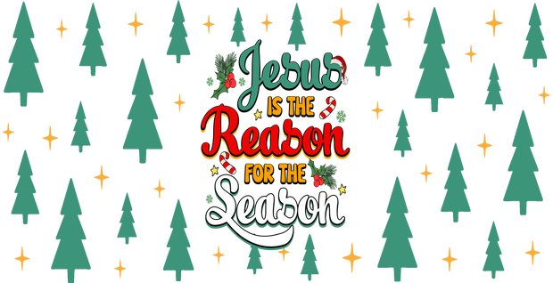 Jesus is The Reason for the Season Green and Red 16oz UV DTF Libby Cup Wrap