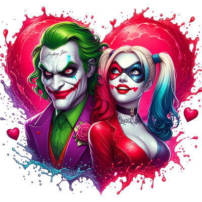 Joker & Harley Hearts and Hearts Color Drip DTF (direct-to-film) Transfer