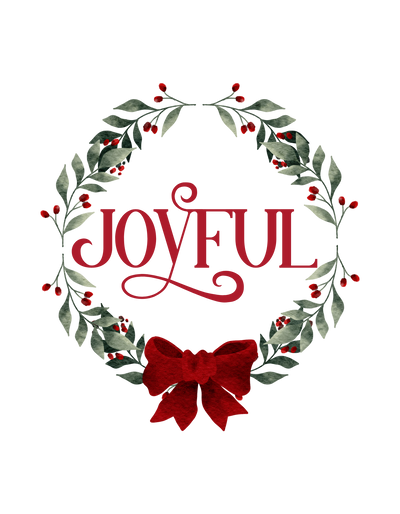 Joyful Wreath and Red Bow DTF (direct-to-film) Transfer