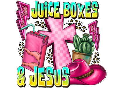 Juice Boxes & Jesus Pink DTF (direct-to-film) Transfer