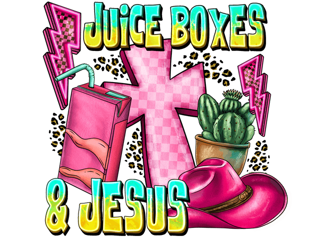 Juice Boxes & Jesus Pink DTF (direct-to-film) Transfer