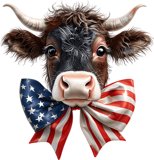 July 4th Cow with Flagged Bow DTF (direct-to-film) Transfer