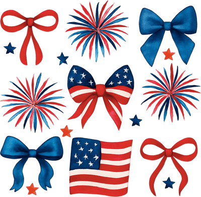 July 4th Fireworks Flags & Bows DTF (direct-to-film) Transfer