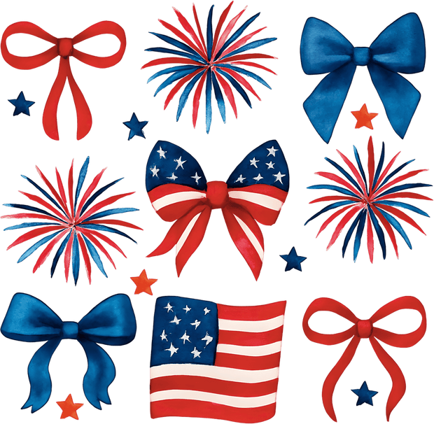 July 4th Fireworks Flags & Bows DTF (direct-to-film) Transfer