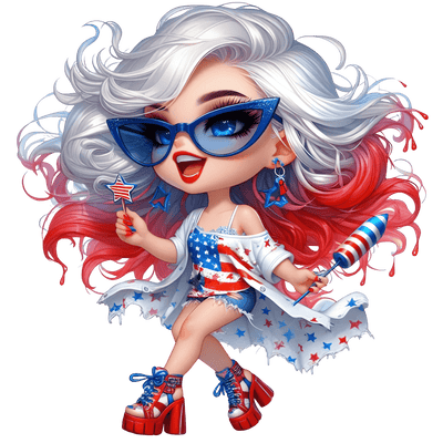 July 4th Girl Dressed in USA Colors DTF (direct-to-film) Transfer