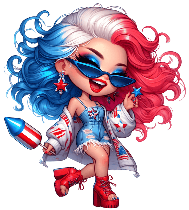 July 4th Girl in Clogs DTF (direct-to-film) Transfer