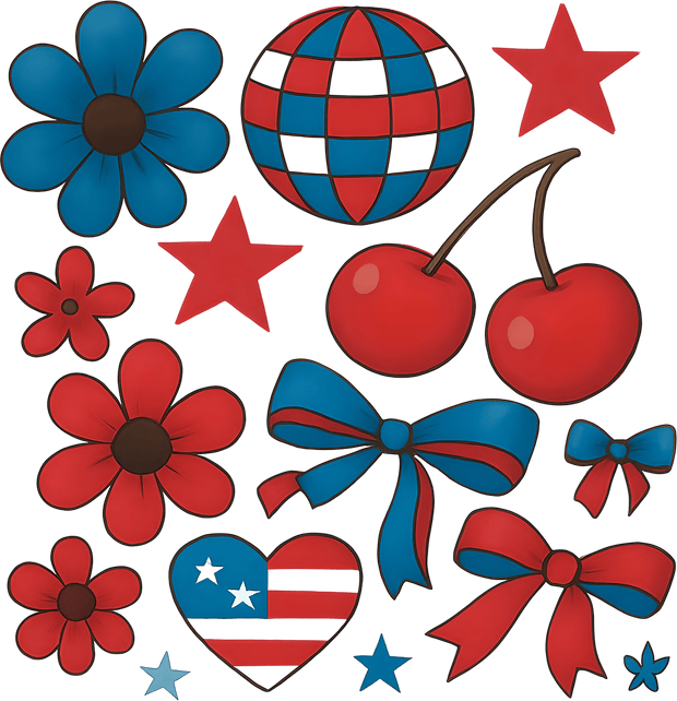 July 4th Heart Stars Flowers & More DTF (direct-to-film) Transfer