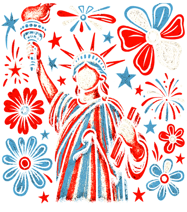 July 4th Statue of Liberty with Flowers DTF (direct-to-film) Transfer