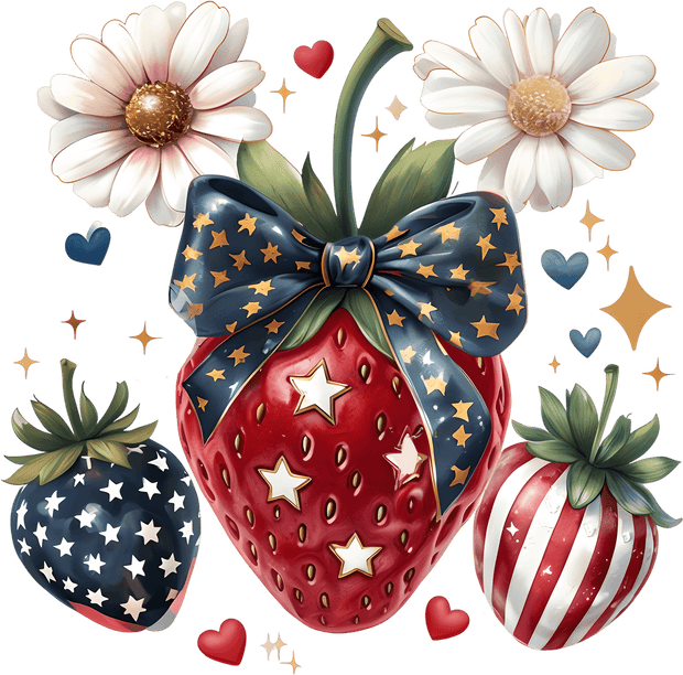 July 4th Strawberries & Flowers DTF (direct-to-film) Transfer