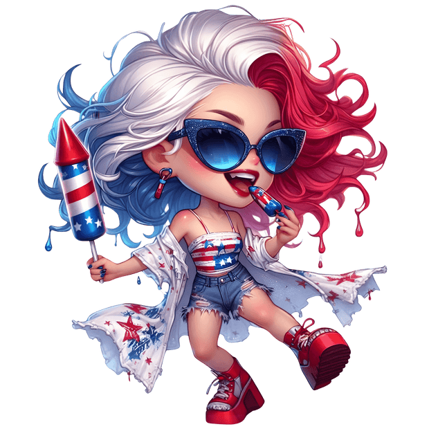 July 4th Wild Girl in Jean Shorts DTF (direct-to-film) Transfer