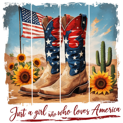 Just a Girl Brush Strokes USA & Sunflowers DTF (direct-to-film) Transfer