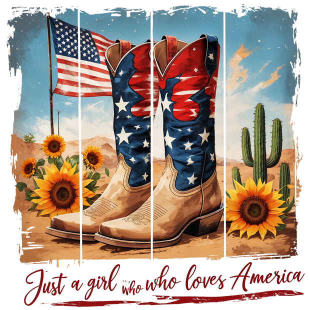 Just a Girl Brush Strokes USA & Sunflowers DTF (direct-to-film) Transfer