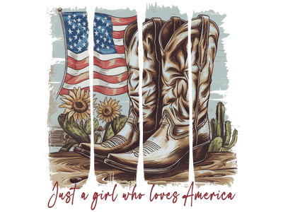 Just a Girl USA Paint Strokes with Boots DTF (direct-to-film) Transfer