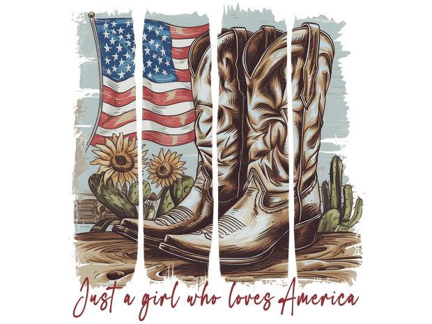 Just a Girl USA Paint Strokes with Boots DTF (direct-to-film) Transfer