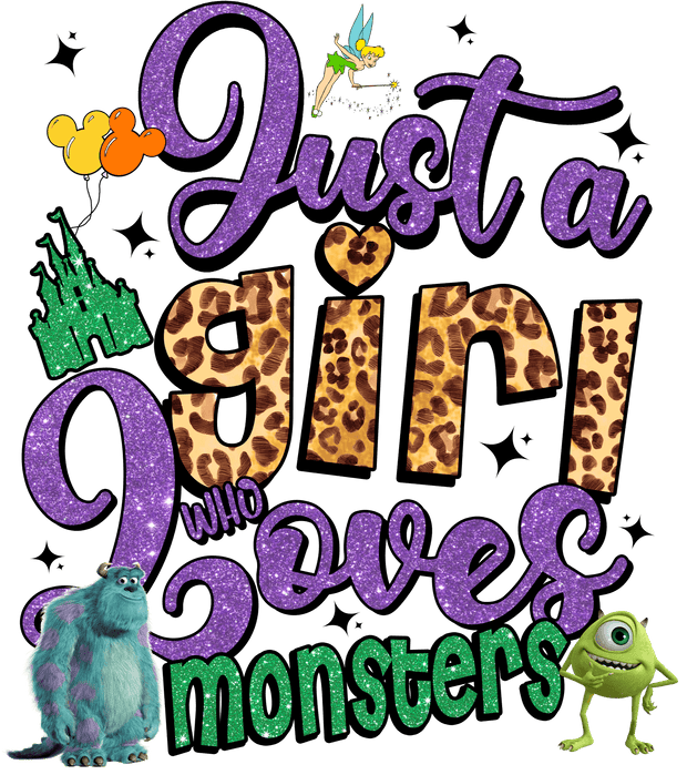 Just a Girl Who Loves Monsters DTF (direct-to-film) Transfer