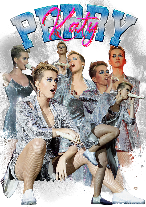 Katy Perry in Blue Font Silver Dress DTF (direct-to-film) Transfer
