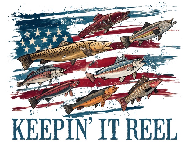 Keepin' it Reel Flag & Fish DTF (direct-to-film) Transfer