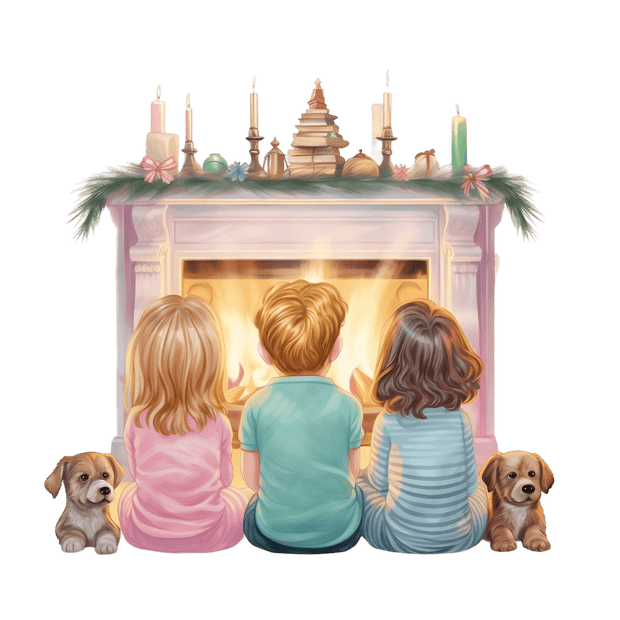 Kids in Pastel by the Fireplace DTF (direct-to-film) Transfer