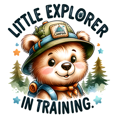 LITTLE EXPLORER IN TRAINING BEAR DTF (direct-to-film) Transfer