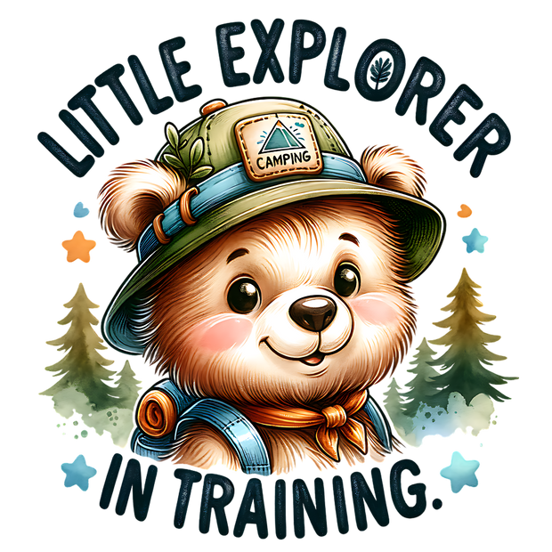LITTLE EXPLORER IN TRAINING BEAR DTF (direct-to-film) Transfer