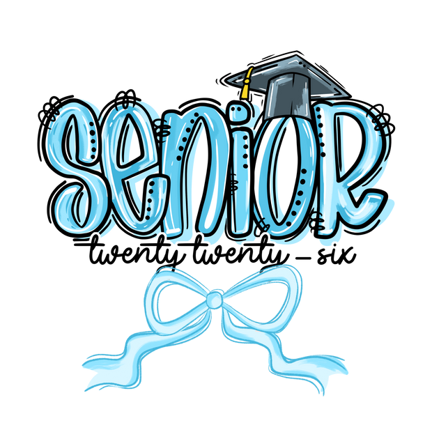 Light Blue Senior w/Cap & Bow DTF (direct-to-film) Transfer